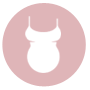 Pink circle with a white maternity wear icon inside.