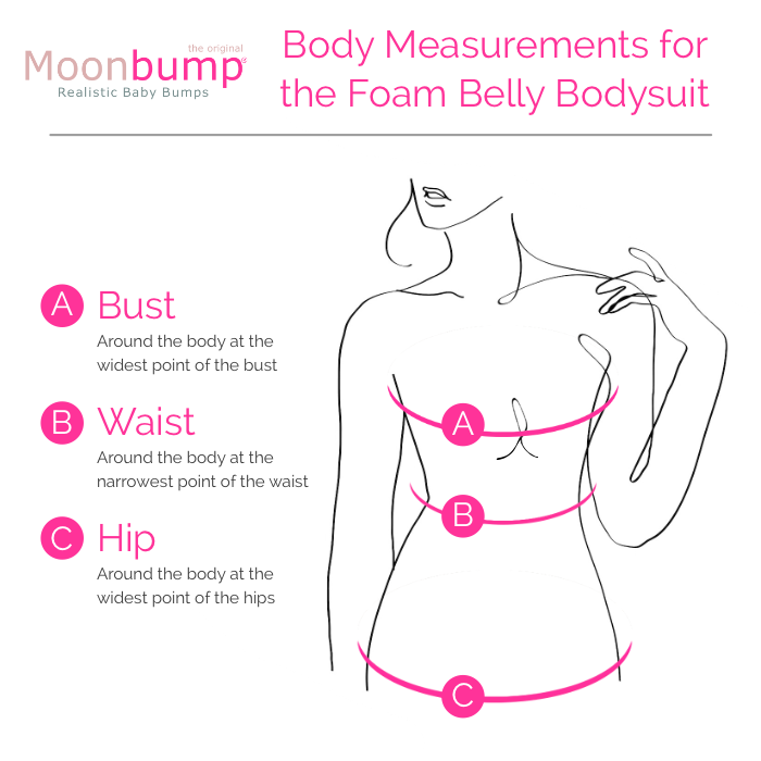 body measurements for the foam fake pregnant belly bodysuit