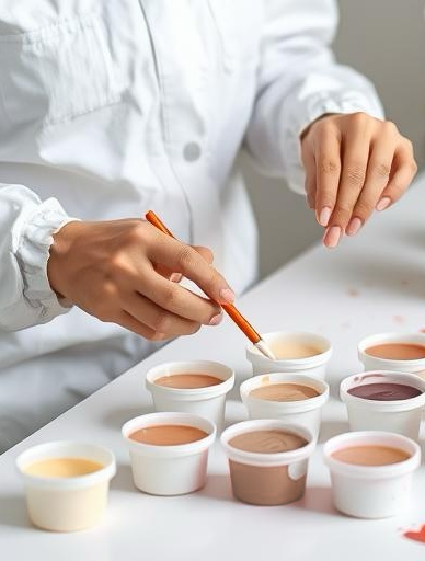 Moonbump mix pigments to a custom colour, to match the wearer's skin tone