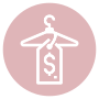 Pink circle with a white clothes hanger and tag icon inside.