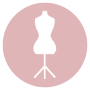 Pink circle with a white tailor’s dummy icon inside.