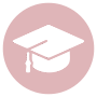 Pink circle with a white teacher’s hat icon inside.