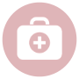 Pink circle with a white medical case icon inside.