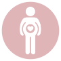 Pink circle with a white male figure with heart belly icon inside.