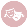 Pink circle with a white theatrical masks icon inside.