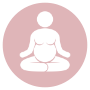 Pink circle with a white yoga pose icon inside.