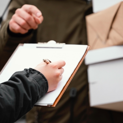 a Moonbump customer signing for import duties owed on a parcel