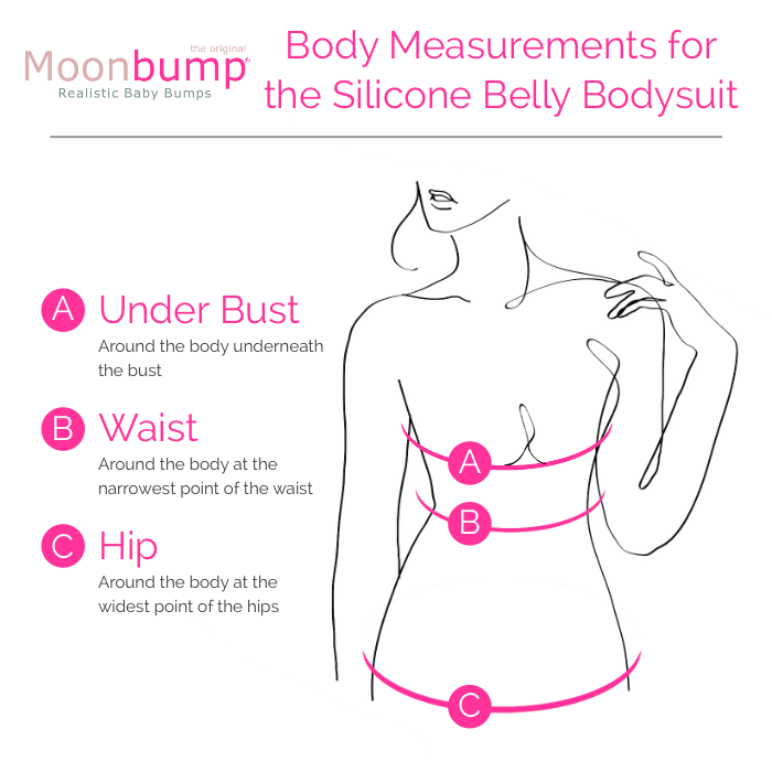 body measurements for the silicone fake pregnant belly bodysuit