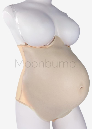 Silicone fake pregnant belly 9 months/twins by Moonbump, in colour M1 'pale ivory', shown on a mannequin