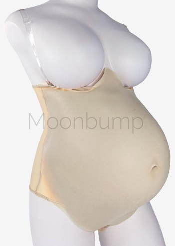 Silicone fake pregnant belly 9 months/twins by Moonbump, in colour M3 'warm ivory', shown on a mannequin